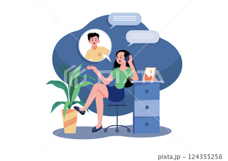 Advertiser. Young woman using a mobile phone while talking to a man. 124355258