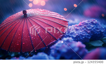 雨に濡れた紫陽花 124355400