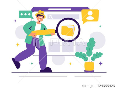 Corporate Investigation Vector Illustration Featuring Observation, Examination, Information Search, and Research for Future Analysis in a Background 124355423