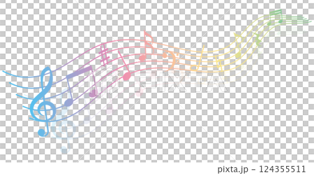 カラフルグラデーションの流れる音符のイラスト 124355511