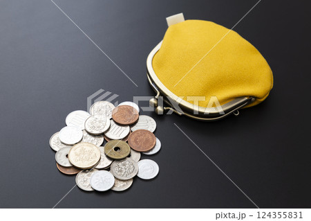 黒背景に財布と硬貨 124355831