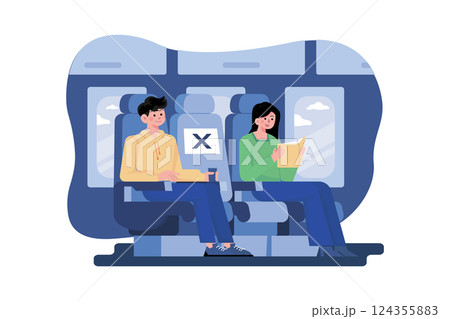 Social distancing in-flight seating illustration concept 124355883
