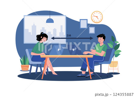 Office employee at a safe social distance 124355887