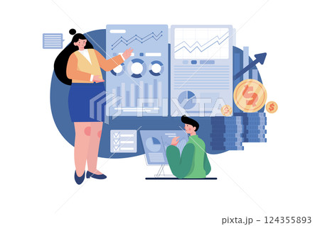 Financial Consulting Service Illustration concept. A flat illustration isolated on white background Financial Consulting Service Illustration concept. A flat illustration isolated on white background 124355893