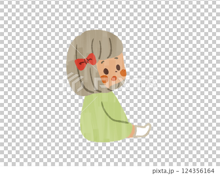 坐著的女孩 - 水粉畫 124356164