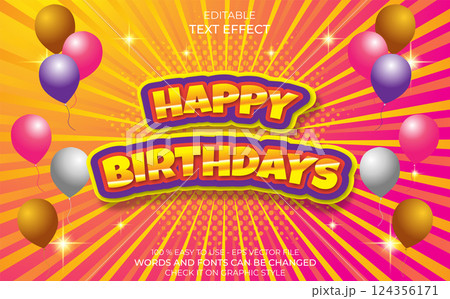 happy birthdays text effect colorful background 124356171