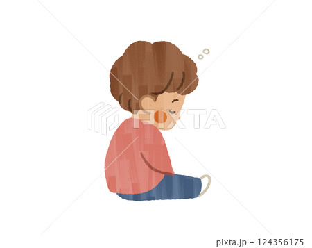 座りながらうたた寝している男の子-ガッシュ 座りながらうたた寝している男の子-ガッシュ 124356175