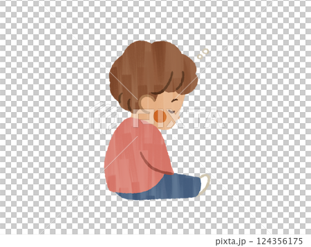 座りながらうたた寝している男の子-ガッシュ 座りながらうたた寝している男の子-ガッシュ 124356175