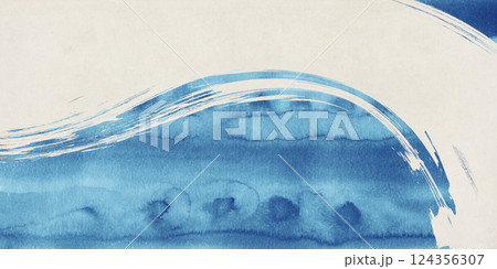 和風な背景　筆の躍動感　藍色 124356307