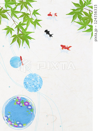 和風背景素材　夏模様のふわふわの玉と金魚 124356315