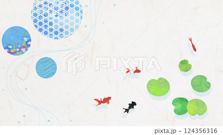 和風背景素材　夏模様のふわふわの玉と金魚 124356316