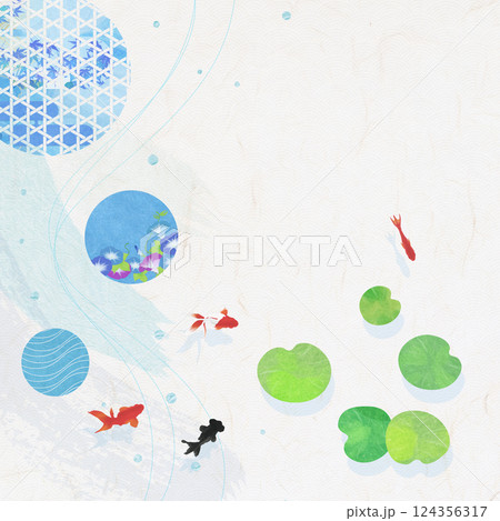 和風背景素材　夏模様のふわふわの玉と金魚 124356317