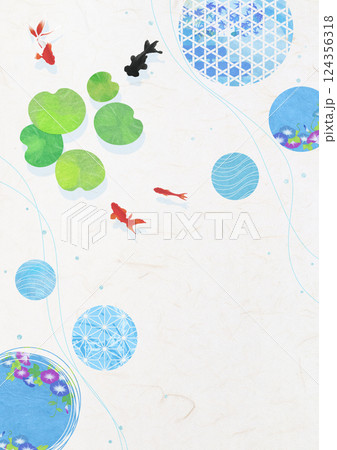 和風背景素材 夏模様のふわふわの玉と金魚 和風背景素材 夏模様のふわふわの玉と金魚 124356318
