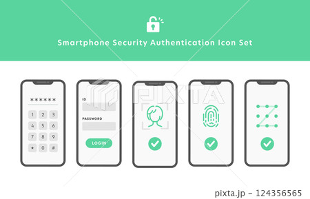スマホのセキュリティ認証アイコンセット（顔・指紋・パスコード） 124356565