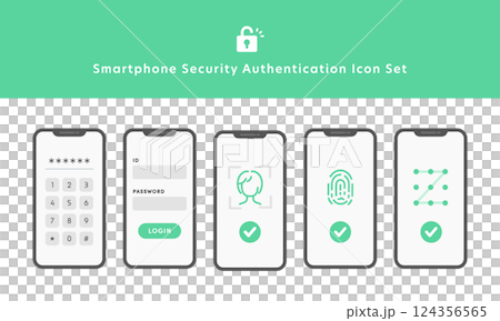 スマホのセキュリティ認証アイコンセット（顔・指紋・パスコード） 124356565