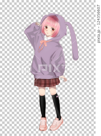 身穿連帽衫、長著兔耳朵的女孩 身穿連帽衫、長著兔耳朵的女孩 124356607