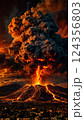 Majestic Lava Flow During Powerful Volcanic Eruption at Sunset captivating scene of an active volcanic eruption, showcasing molten lava, smoke plumes 124356803