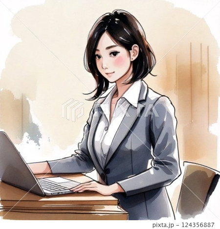 事務所で働く女性のイラスト 事務所で働く女性のイラスト 124356887