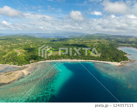 Tropical beach with azure sea water with coral reefs. Santa Fe, Tablas, Romblon. Philippines. 124357115