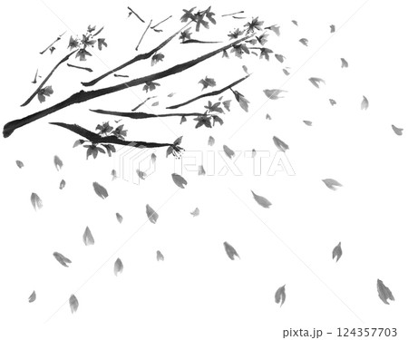桜散るモノクロイラスト 124357703