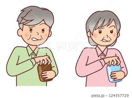 ビンのフタを空ける高齢者 ビンのフタを空ける高齢者 124357729