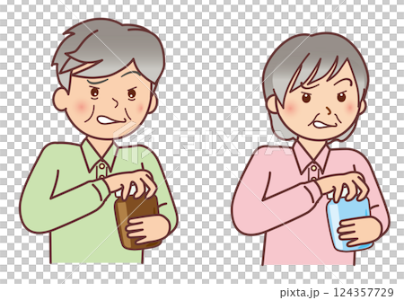 ビンのフタを空ける高齢者 ビンのフタを空ける高齢者 124357729