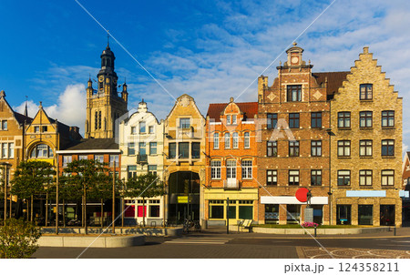 Summer cityscape of Roeselare overlooking belfry of Saint Michael Church, Belgium 124358211