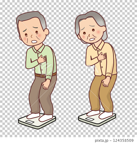 体重測定をする高齢者 体重測定をする高齢者 124358509