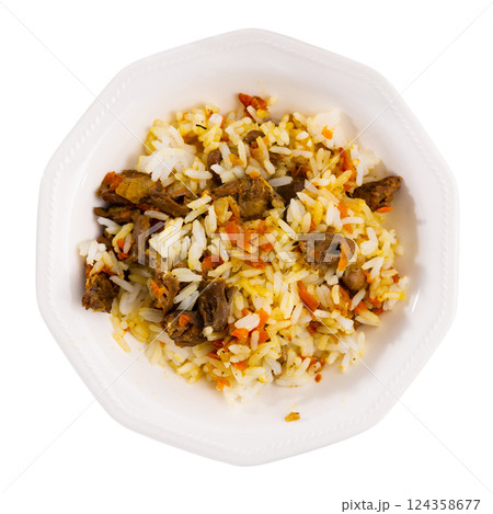 Gravy of stewed chicken hearts and carrots is added to rice porridge Gravy of stewed chicken hearts and carrots is added to rice porridge 124358677