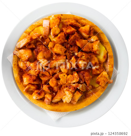 Cooked octopus with potatoes 124358692