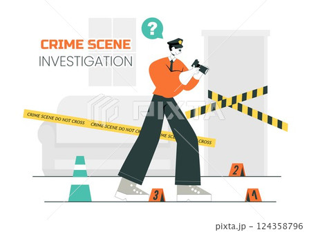 Crime Scene Investigation Illustration Featuring a Team of Investigators Collecting Crime Evidence and Examining a Victim's Death Incident Crime Scene Investigation Illustration Featuring a Team of Investigators Collecting Crime Evidence and Examining a Victim's Death Incident 124358796