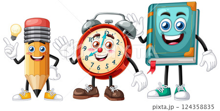 Cheerful School Supplies with Animated Expressions 124358835