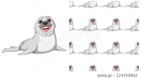 Playful Seal Vector Pattern 124358902
