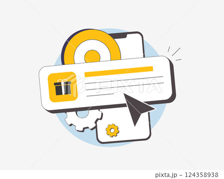 Customer loyalty program concept with reward points, e-commerce marketing strategy, brand engagement and customer retention for online business success. E-commerce gifts vector illustration and icons 124358938