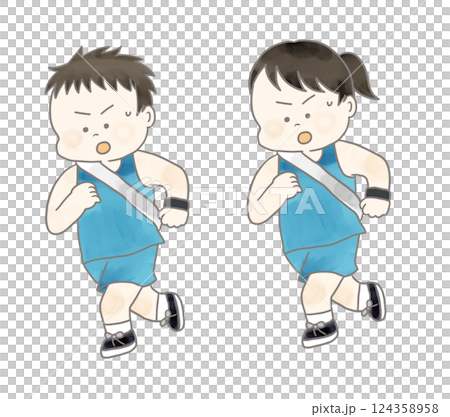 Illustration of a man and woman running a marathon Illustration of a man and woman running a marathon 124358958