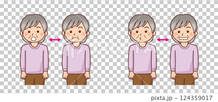 Elderly woman doing mouth exercises Elderly woman doing mouth exercises 124359017