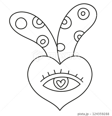 boho groovy easter Heart with an eye and whimsical ears design. in doodle line style boho groovy easter Heart with an eye and whimsical ears design. in doodle line style 124359288