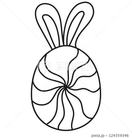 boho groovy easter Easter egg design featuring bunny ears and spiral pattern. in doodle line style boho groovy easter Easter egg design featuring bunny ears and spiral pattern. in doodle line style 124359346