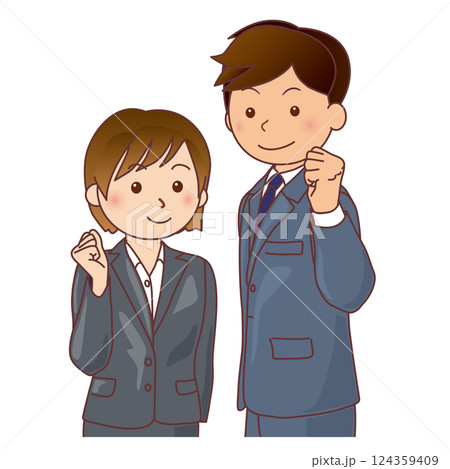 ガッツポーズするスーツを着た男性と女性 ガッツポーズするスーツを着た男性と女性 124359409