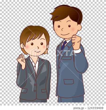 穿著西裝的男士和女士擺出握拳姿勢 124359409