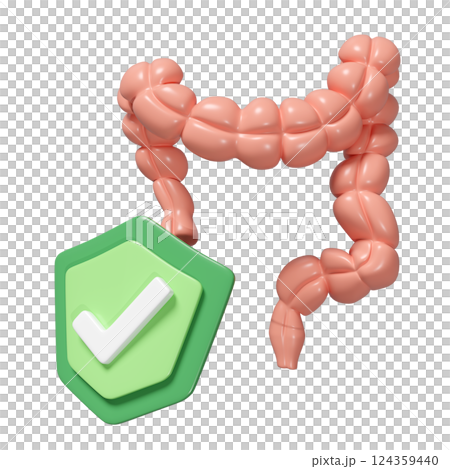 3d healthy colon with shield isolated. check colon health concept, 3d illustration render 124359440