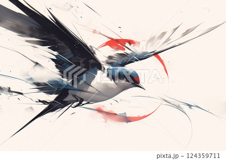 飛翔するツバメの和アート 124359711