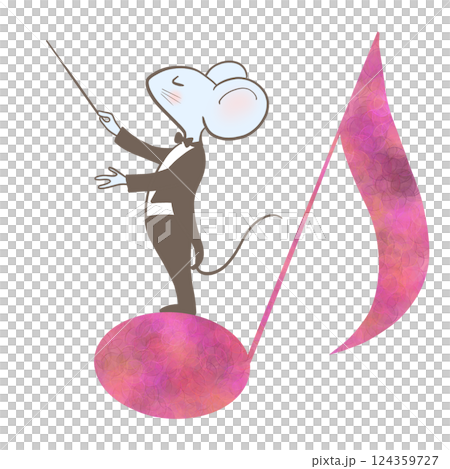A mouse conducting on musical notes A mouse conducting on musical notes 124359727