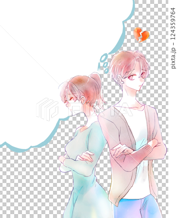 男人和女人背對背站著，心碎，言語泡泡 124359764