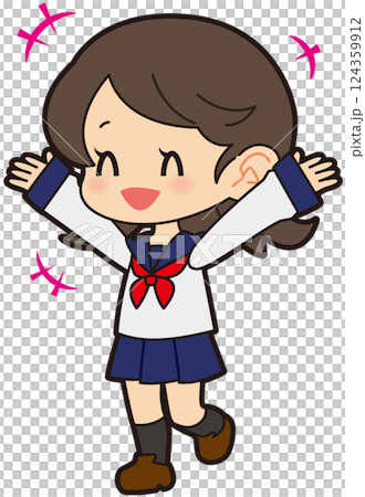 喜ぶセーラー服の女の子 喜ぶセーラー服の女の子 124359912