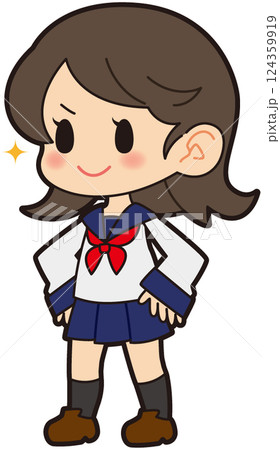 ドヤ顔のセーラー服の女の子 124359919