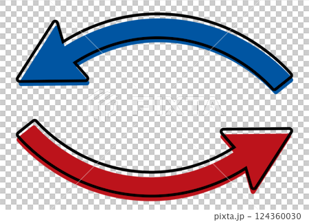 Left and right curved rounded arrow icon / black line, red and blue Left and right curved rounded arrow icon / black line, red and blue 124360030
