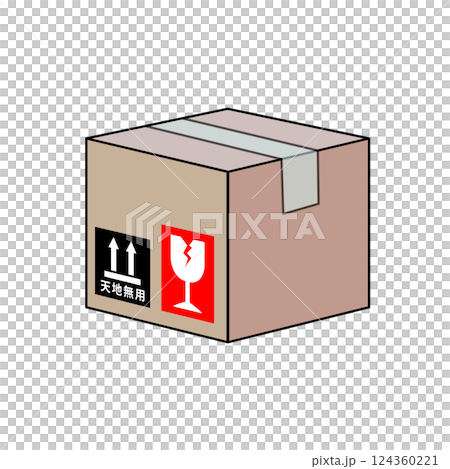 Vector illustration of cardboard with "Caution: Do not use upside down" and "Be careful as this is fragile" 124360221