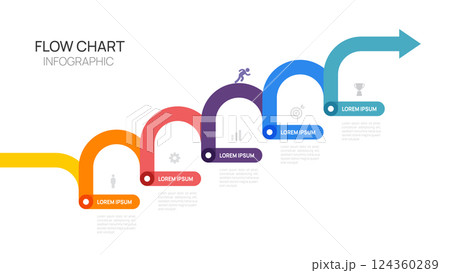 Infographic flow chart arrow line business template with icons and 5 options or steps vector design. Infographic flow chart arrow line business template with icons and 5 options or steps vector design. 124360289