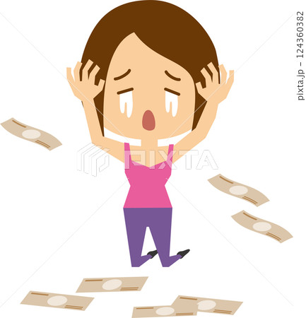 ギャンブルに負けて泣いている女性のイメージイラスト 124360382